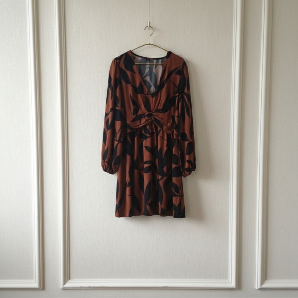 Chic Brown and Black Long Sleeve Dress